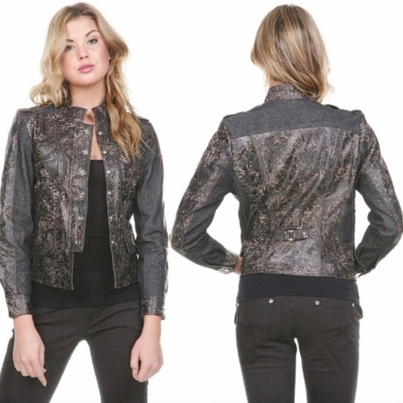 H&D Distressed Genuine Leather/Denim Jacket - Picture 2 of 15